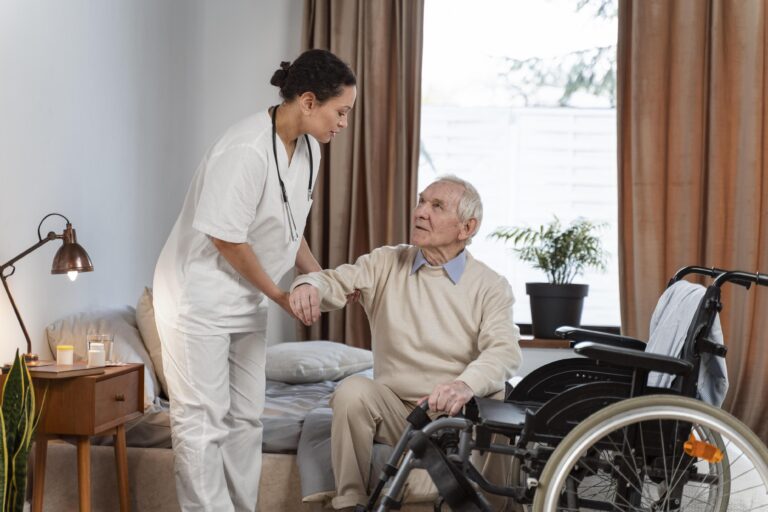 doctor helping senior patient